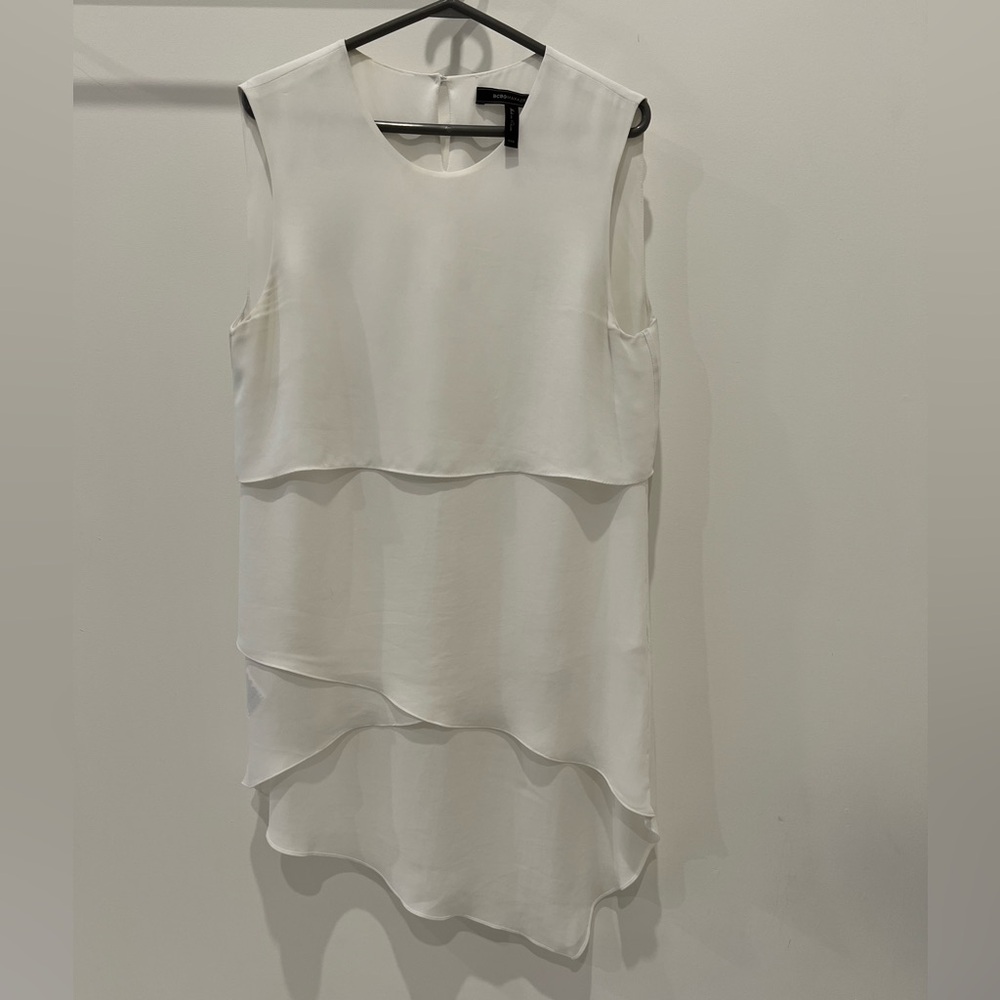 COPY - BCBGMAXAZRIA White Layered Sleeveless Asymmetrical Top XXS